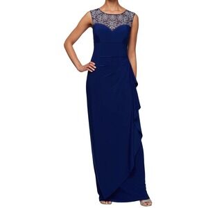 Alex Eveningsā Gown Beaded Neckline Ruffle Detail Formal Dress Women Petite 6